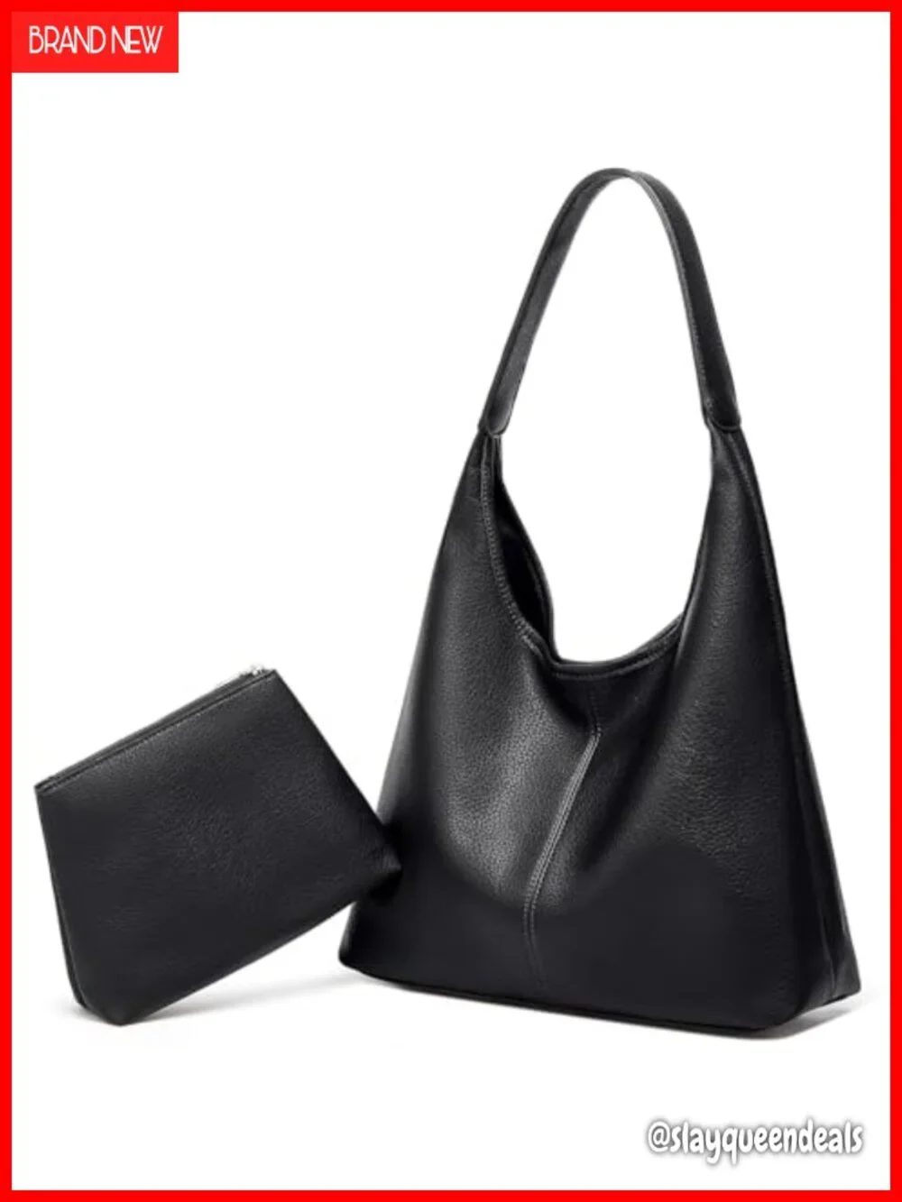 PU Leather Slouchy Hobo Bag Women Retro Crossbody Tote Shoulder Purse 2pcs